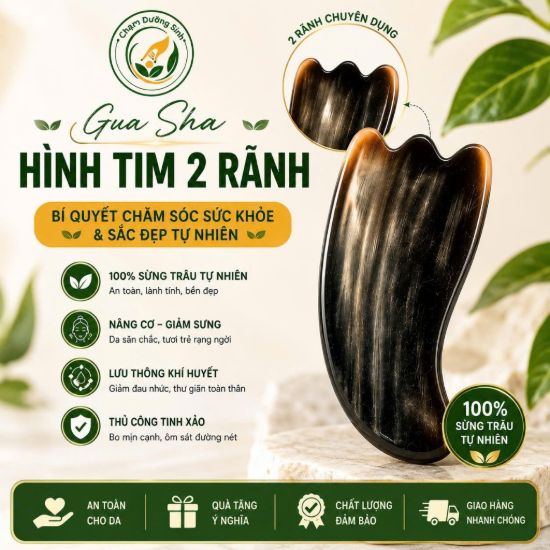 Guasha Hình Tim 2 Rãnh Bằng Sừng Tự Nhiên|Massage Cổ Vai Gáy, Mặt, Cánh Tay|Dụng Cụ Dưỡng Sinh Cầm Tay