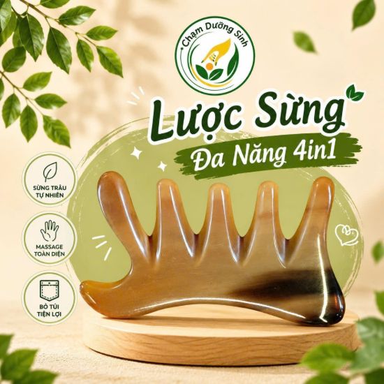 Lược Sừng Massage Đa Năng 4IN1 Dưỡng Sinh Đông Y Cạo Gió Massage Da Đầu Nâng Cơ Mặt Tự Nhiên